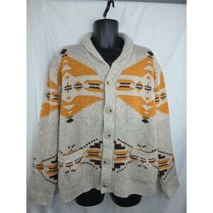 Amazon Men's Cozy Aztec Knit Sweater Cardigan Cream Orange Pattern XL CM-3961